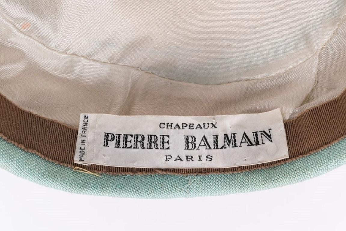 Blamain Hat in Sea Green Raw Silk Embroidered with Glass Beads For Sale 2