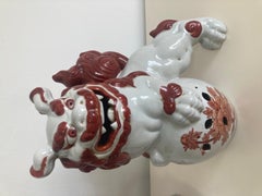 Blanc and Cinnamon Glazed Porcelain Foo Dogs - a Pair