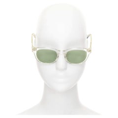BLANC.. B0009 Wayfarer-Sonnenbrille mit klarem Rahmen, goldfarbenen, strukturierten Beschlägen und grünen Gläsern