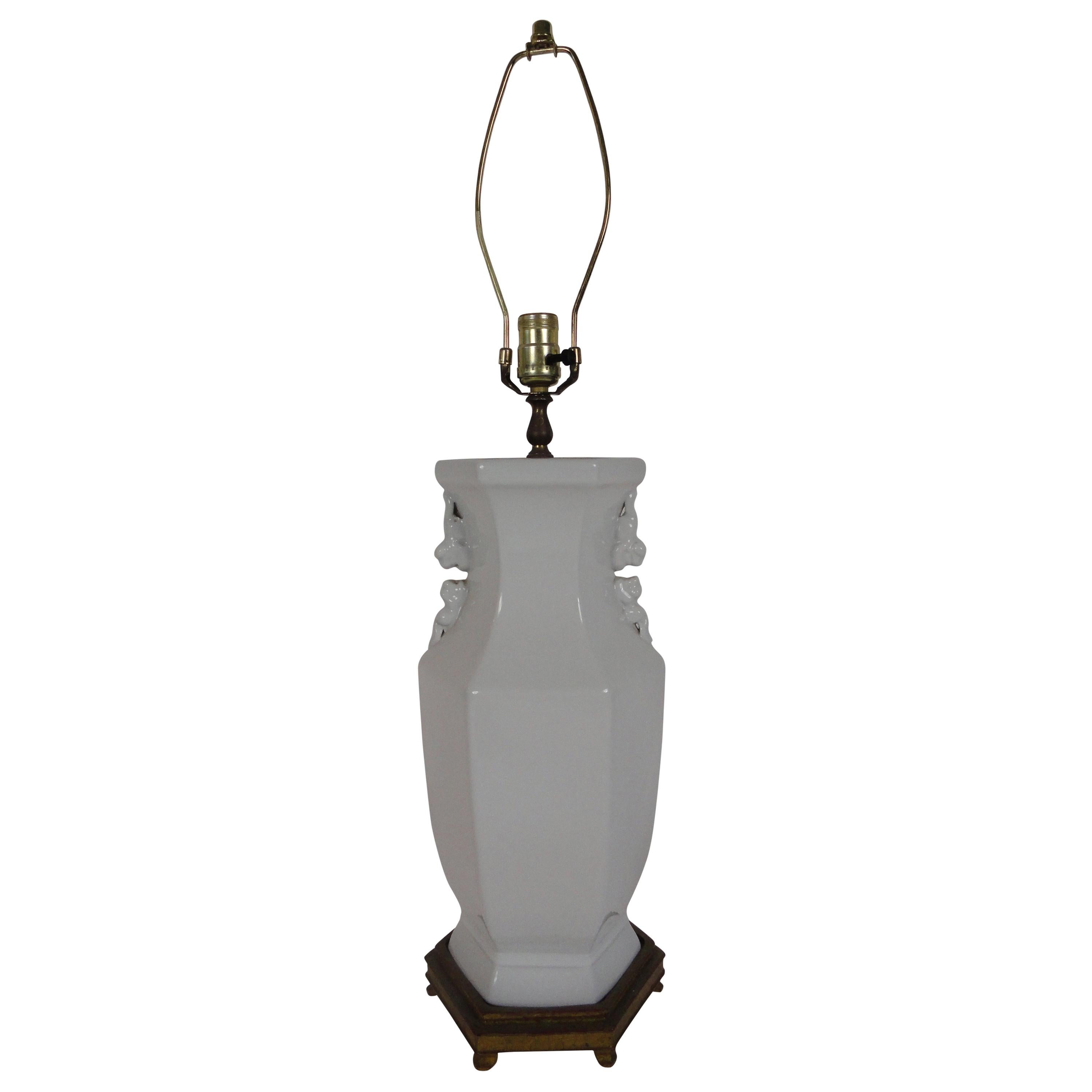 Blanc de Chin Oriental Vase Lamp For Sale