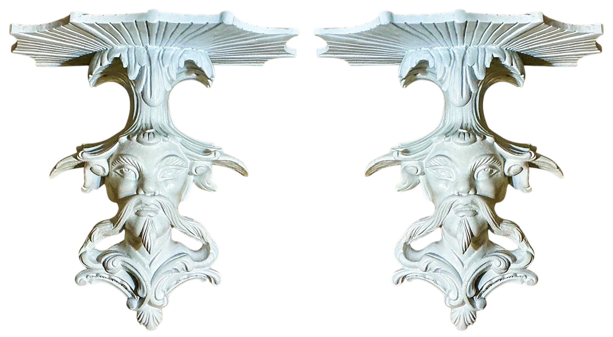 Blanc de Chine Chinese Export Style Chinoiserie Ancestral Wall Brackets - Pair 1