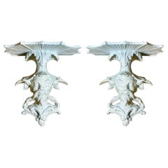 Blanc de Chine Chinese Export Style Chinoiserie Ancestral Wall Brackets - Pair