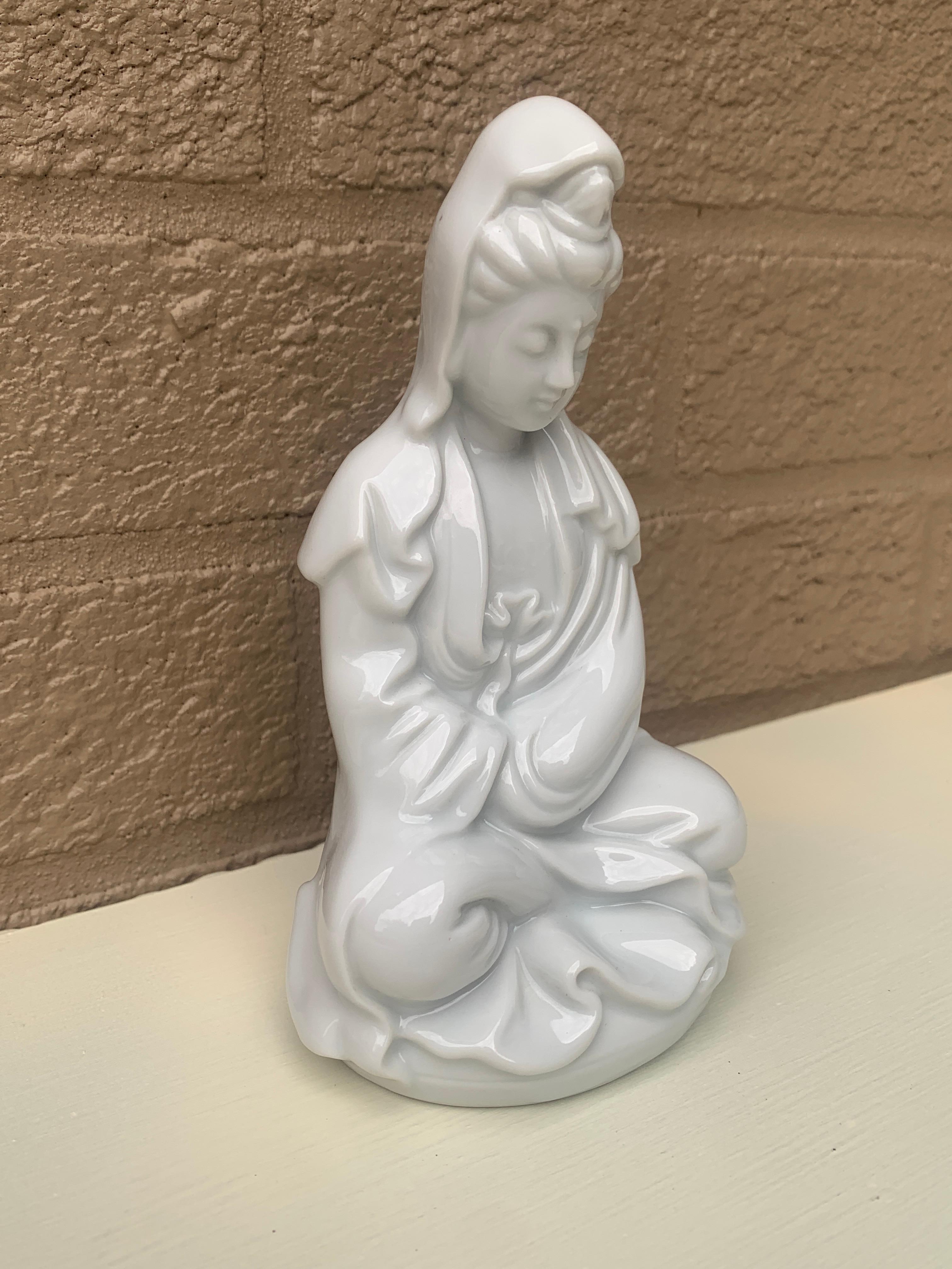 20th Century Blanc De Chine Chinoiserie Porcelain Figure of Chinese Goddess Lotus Kwan-Yin