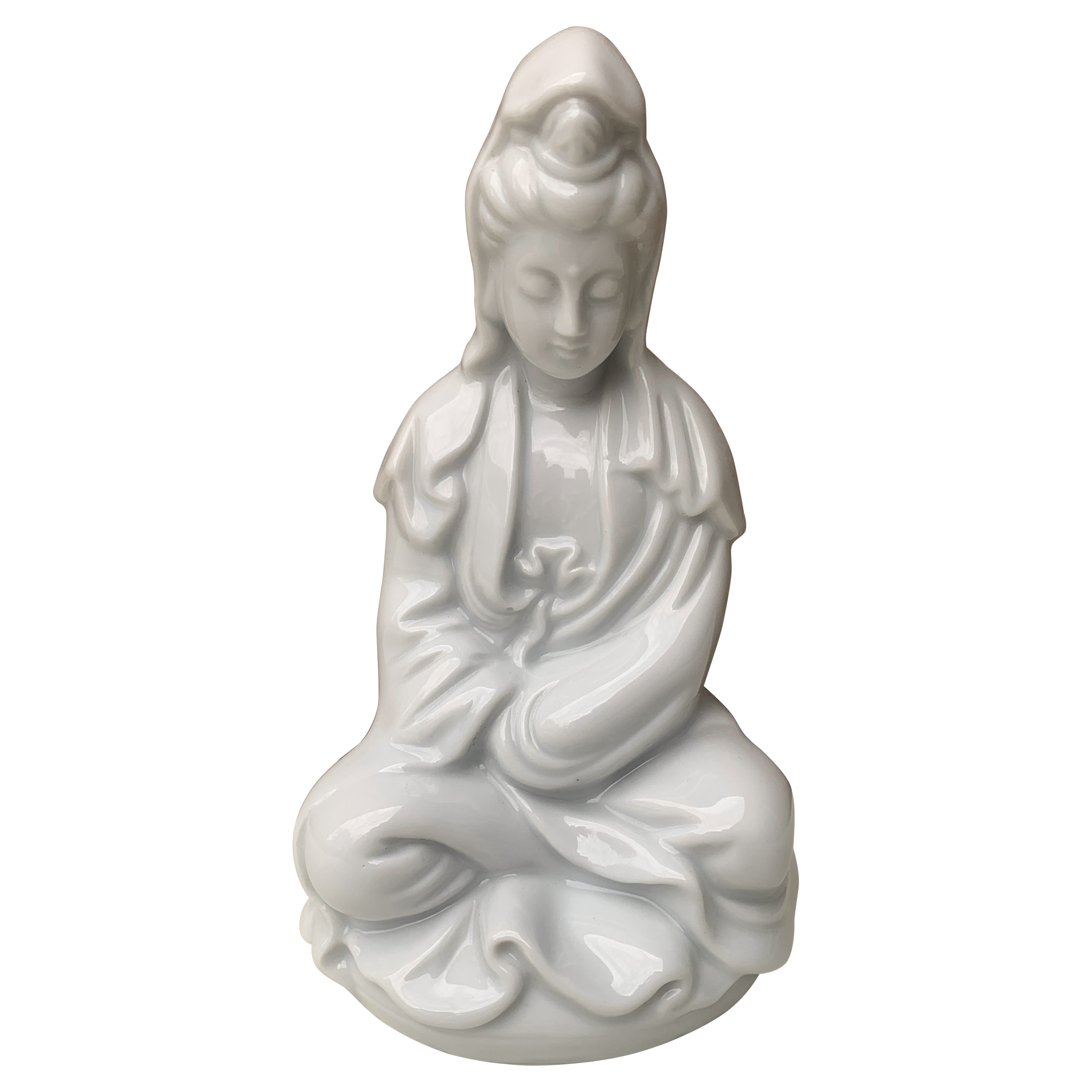 Blanc De Chine Chinoiserie Porcelain Figure of Chinese Goddess Lotus Kwan-Yin