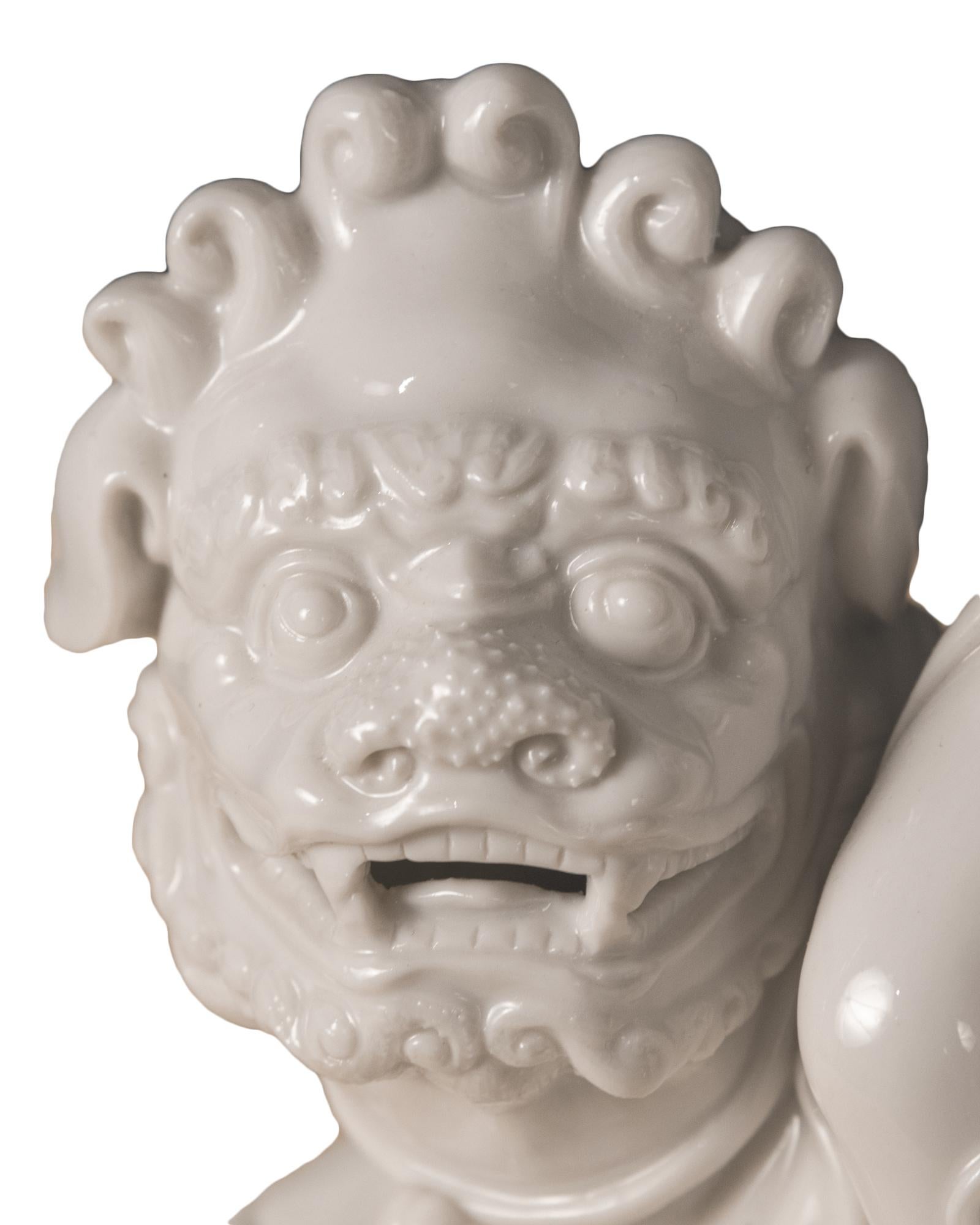 20th Century Blanc de Chine 'Dehua' Porcelain Figural Group of Quan Yin on Foo Dog or Temple