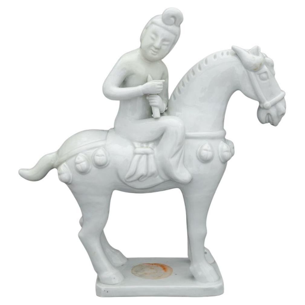 Blanc de Chine Porcelain Horseback Figure, Early 20th Century For Sale