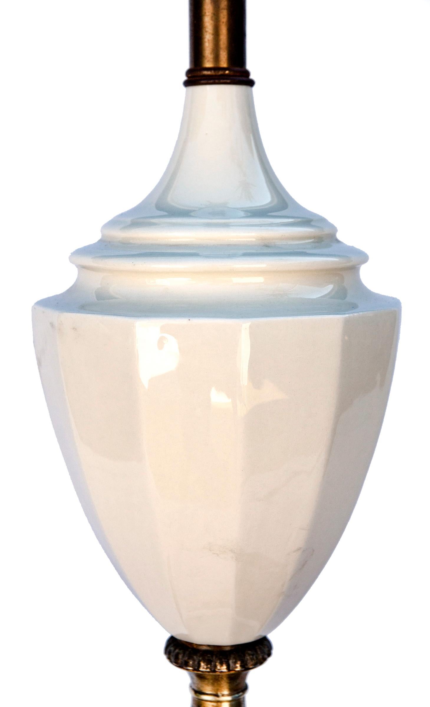 American Blanc de Chine & Metal Urn Lamp on Pedestal  For Sale