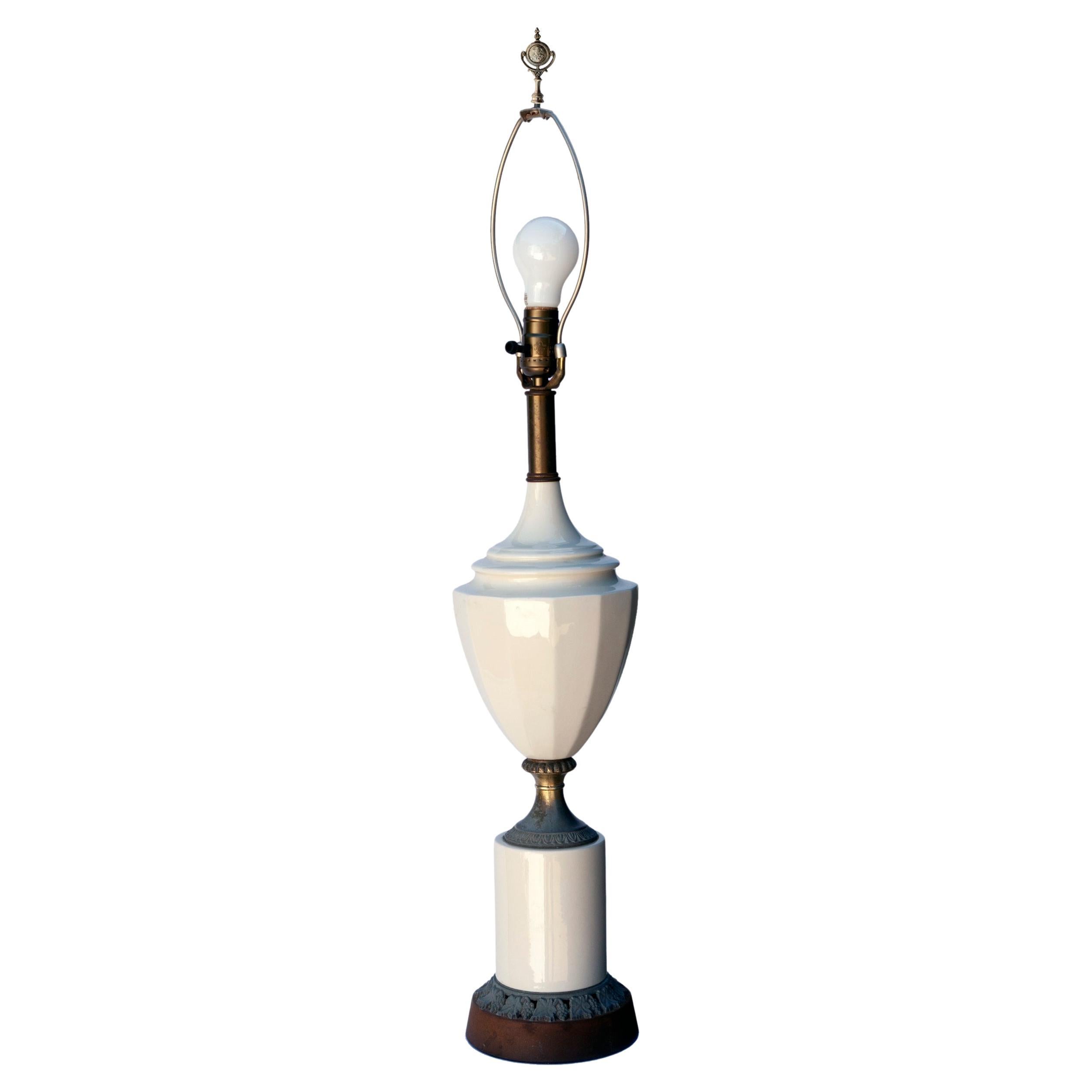 Blanc de Chine & Metal Urn Lamp on Pedestal  For Sale