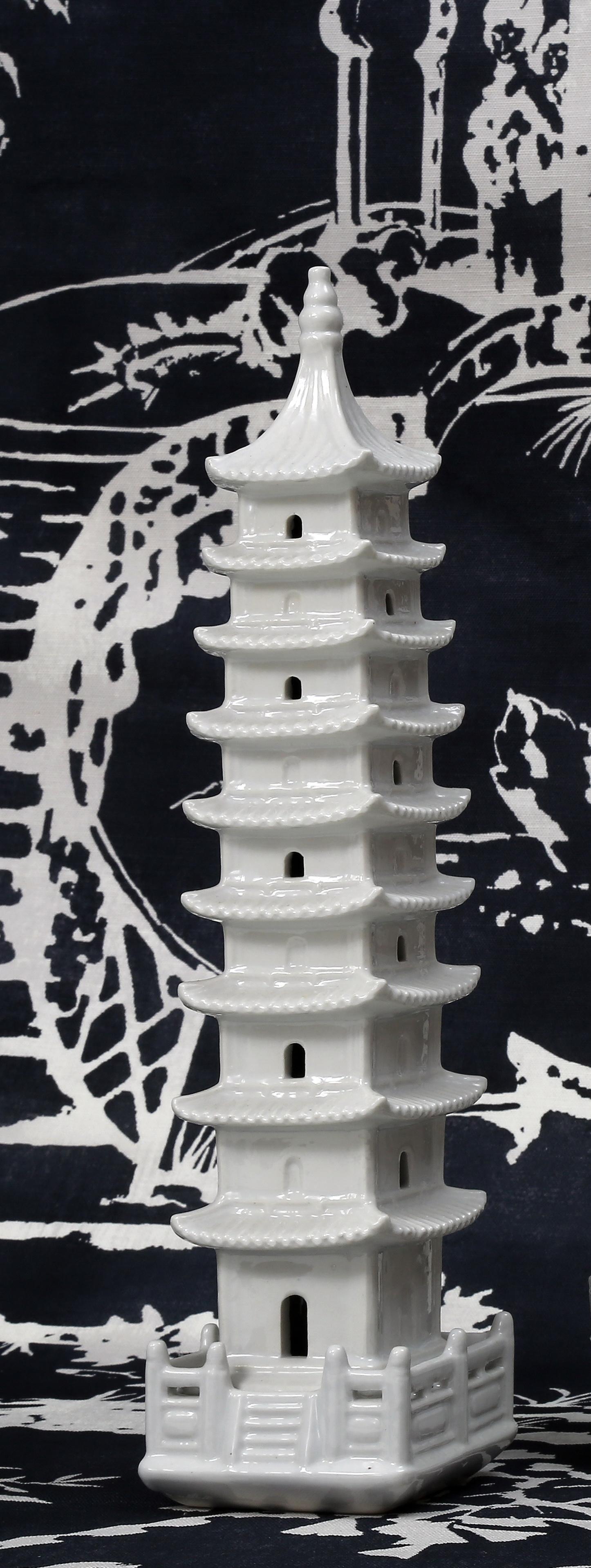 Hand-Crafted Blanc de Chine Pagodas, Chinoiserie White Porcelain Object of Art, Pair For Sale