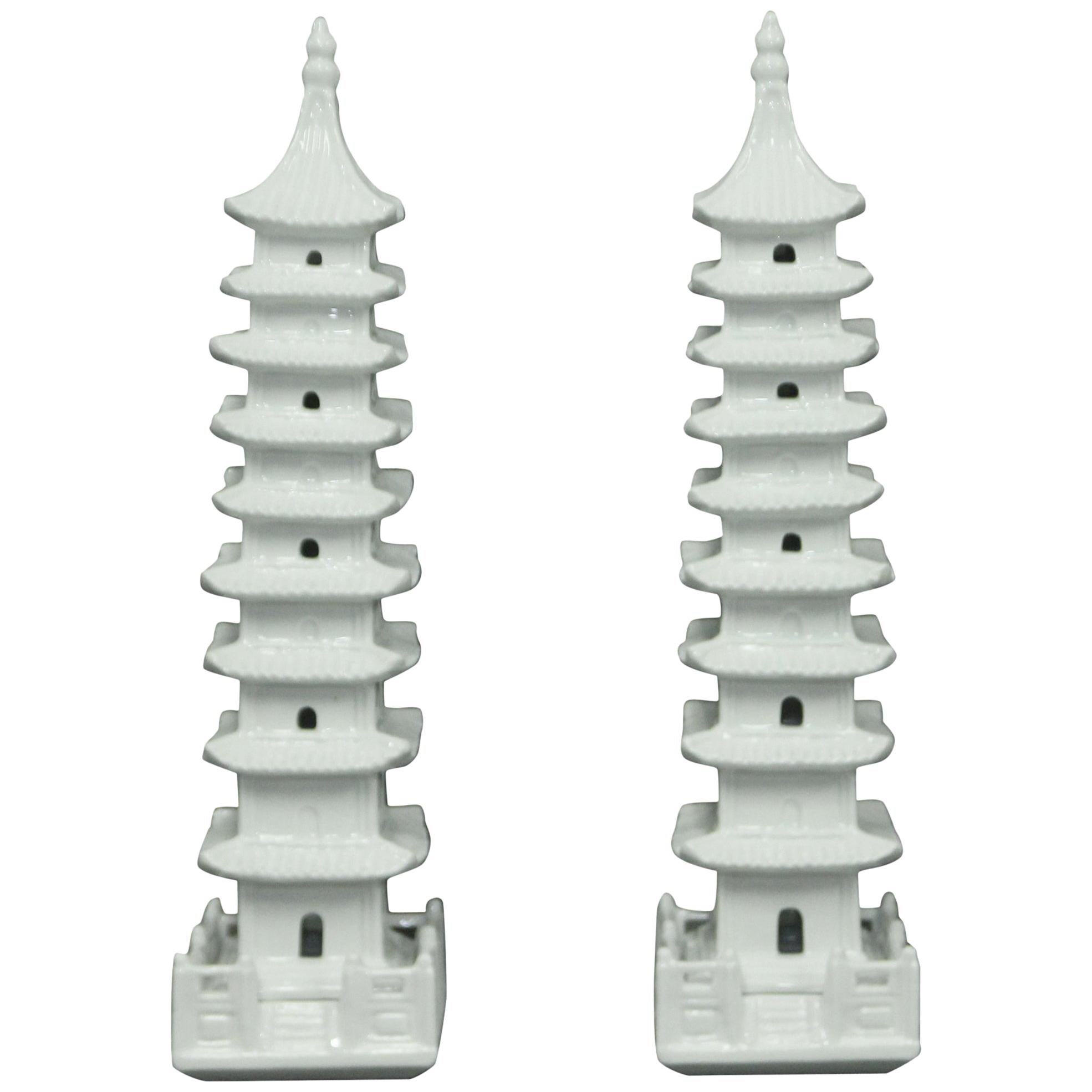 Blanc De Chine Pagodas, Chinoiserie White Porcelain Object of Art, Pair