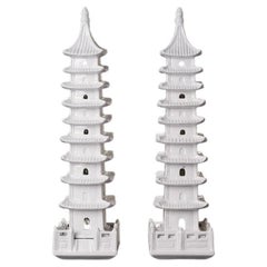 Blanc de Chine Pagodas, Chinoiserie White Porcelain Object of Art, Pair