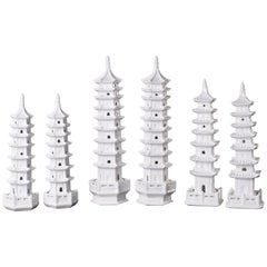 Blanc de Chine Pagodas, Chinoiserie White Porcelain Object of Art, Set of 12