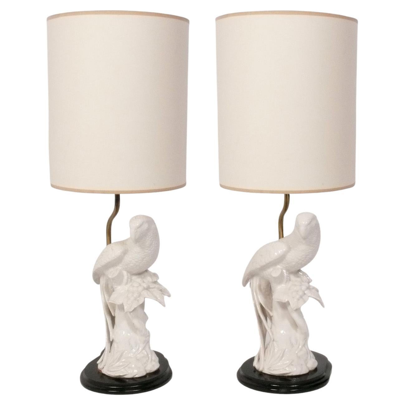 Blanc de Chine Parrot Lamps Mid Century Modern Glamour