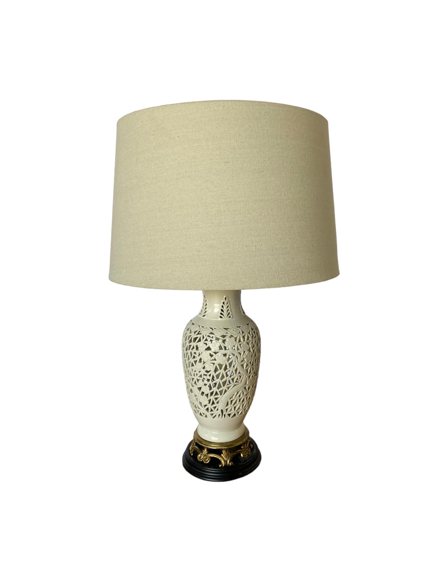 Blanc De Chine Pierced Porcelain Table Lamp with Floral Motif 2