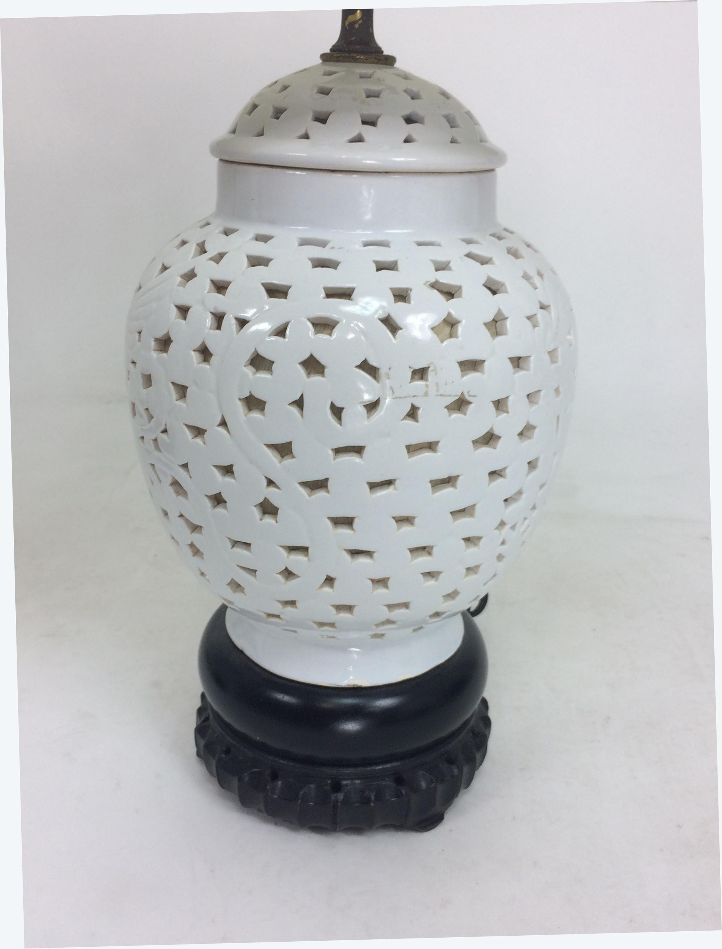 Blanc de Chine Pierced Table Lamps In Excellent Condition In West Palm Beach, FL