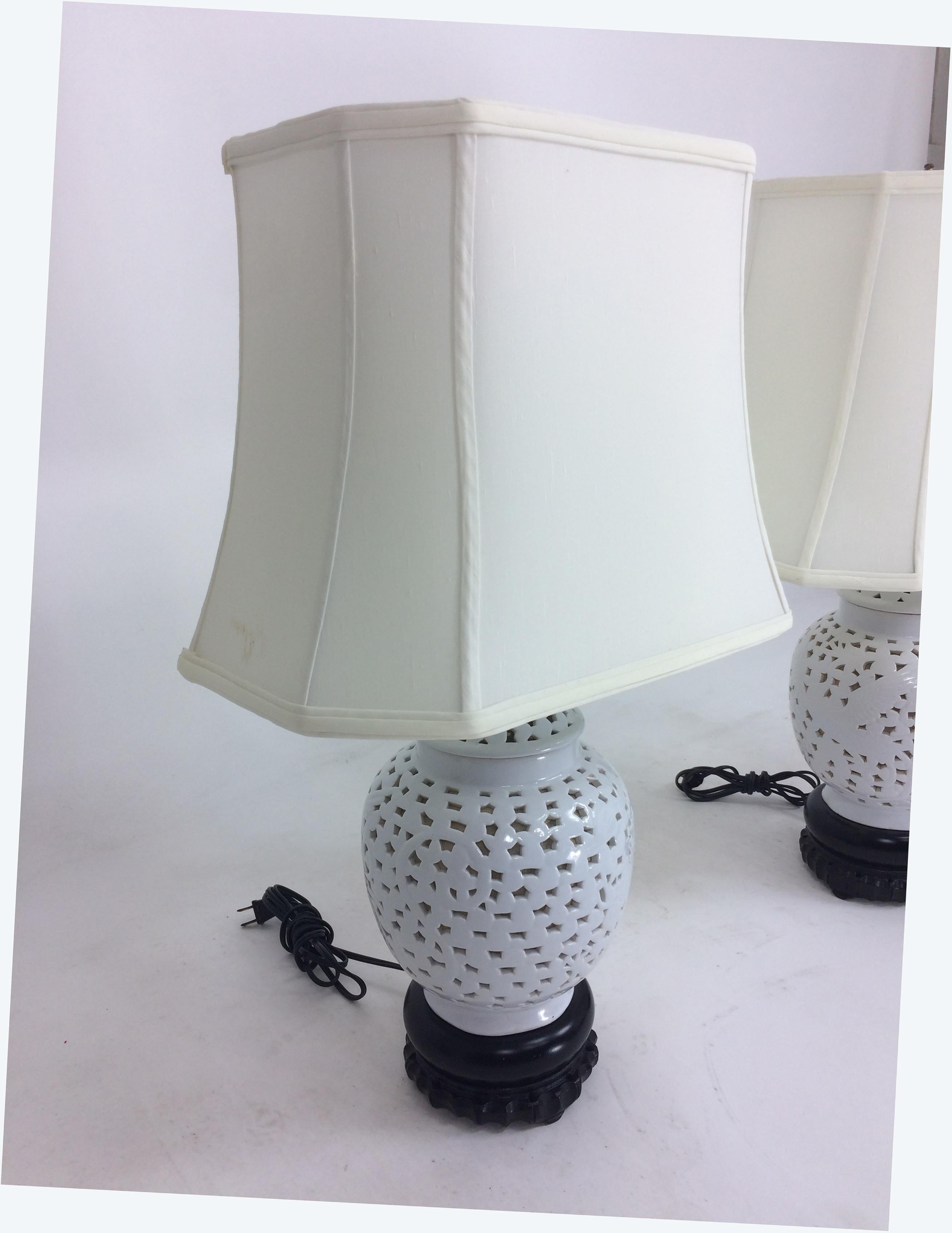 20th Century Blanc de Chine Pierced Table Lamps