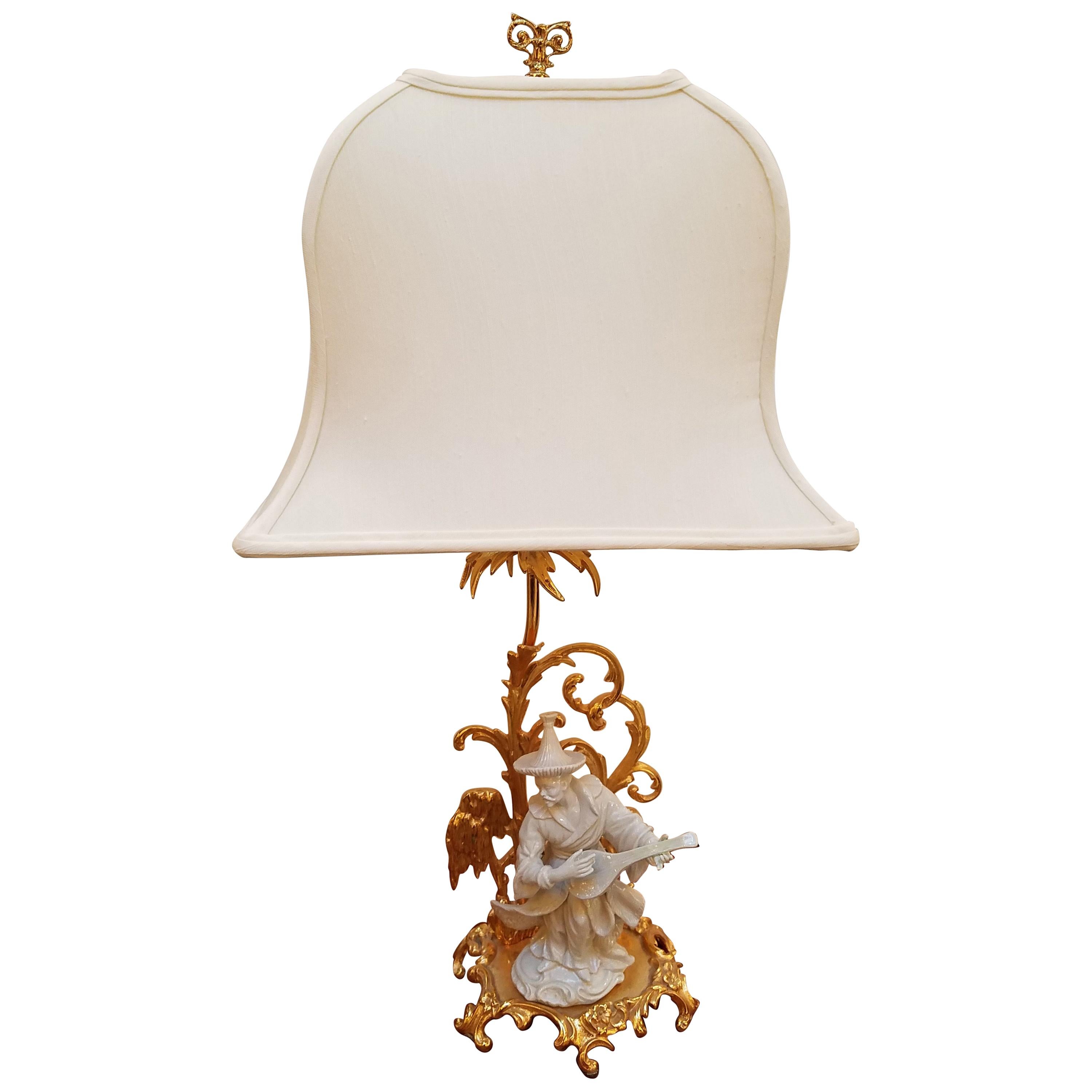 Blanc de Chine Porcelain and 22-Karat Gilt Mounted Chinoiserie Lamp