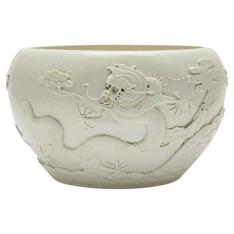 Blanc De Chine Porcelain Bowl With Dragon Motif
