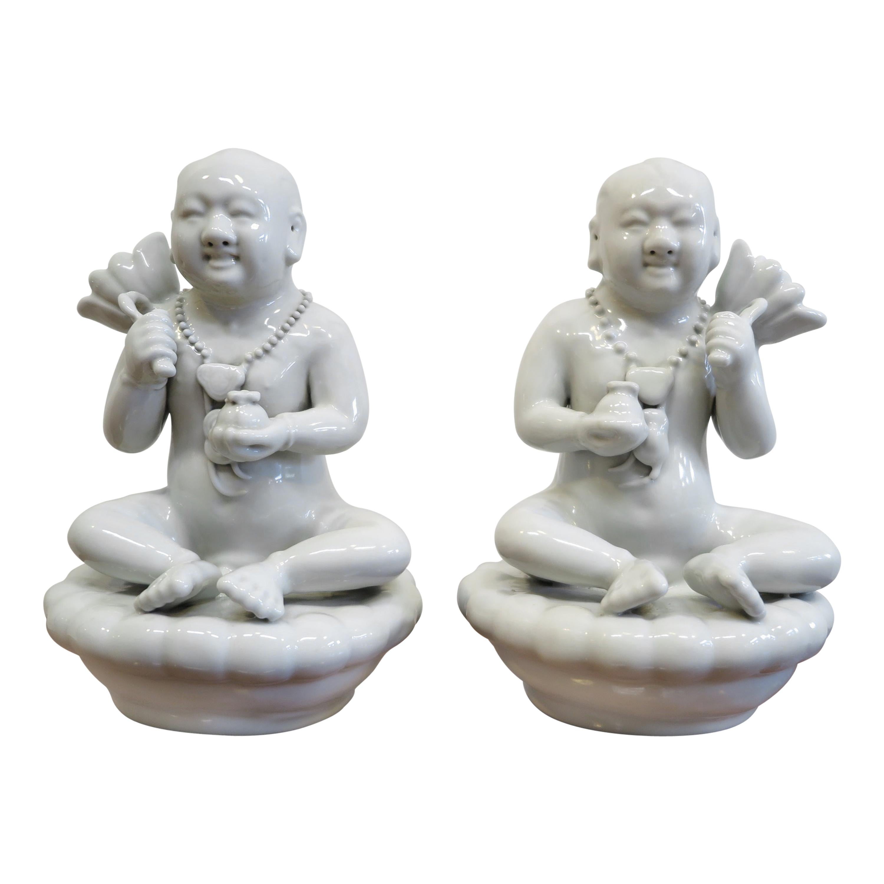 Blanc De Chine Porcelain Pair of Chinese Figures