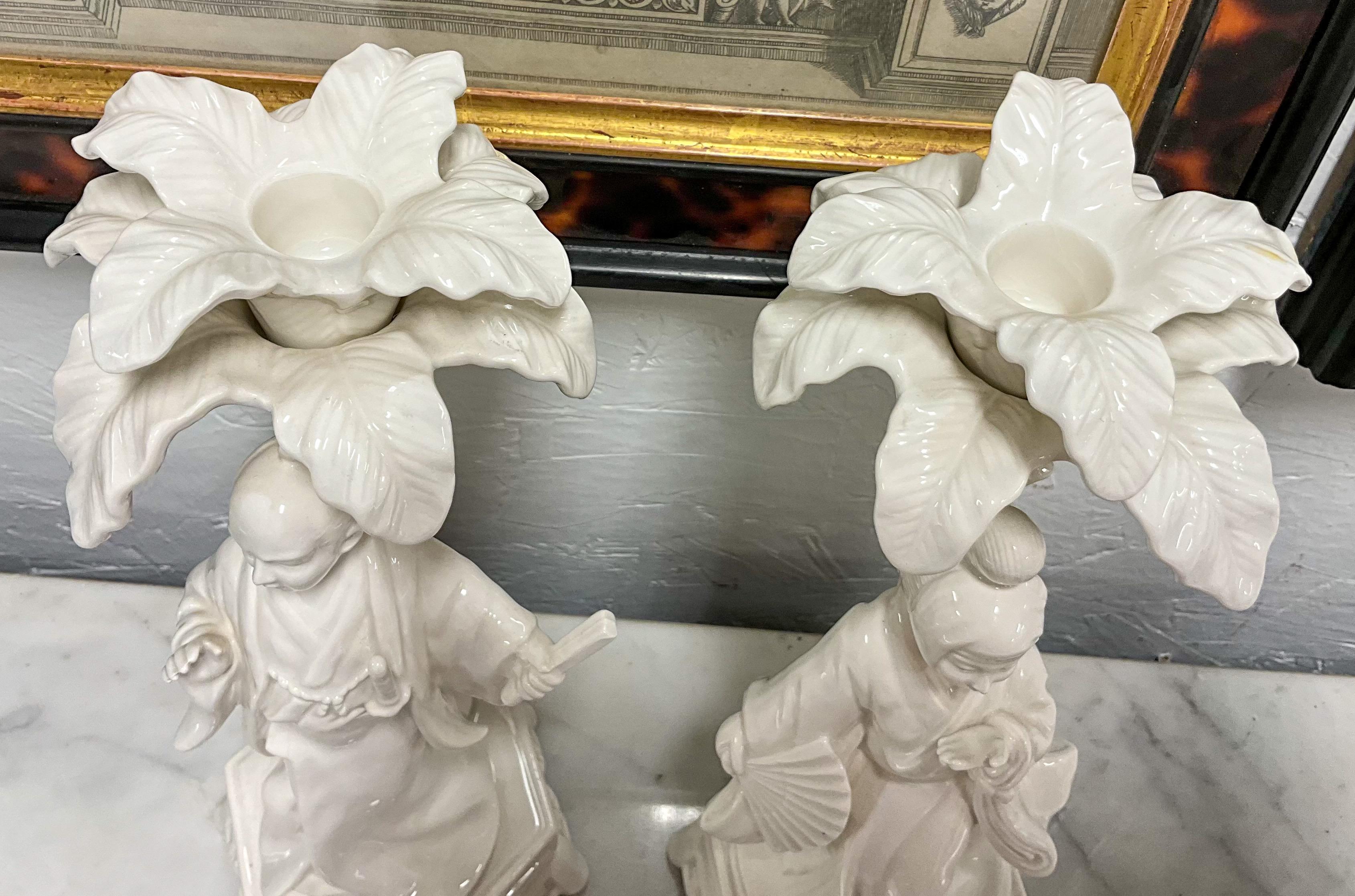 American Blanc De Chine Regency Style Chinoiserie Candlesticks by Fitz & Floyd - S/2