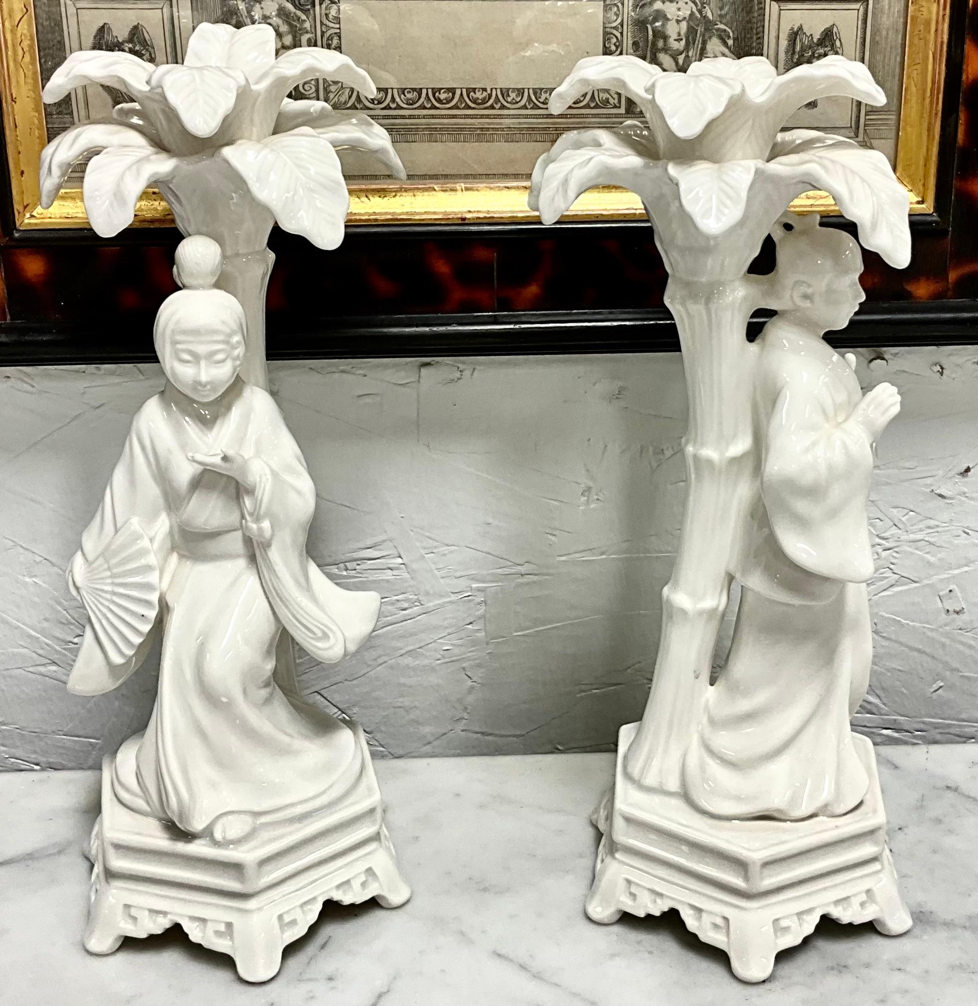 Blanc De Chine Regency Style Chinoiserie Candlesticks by Fitz & Floyd - S/2 2