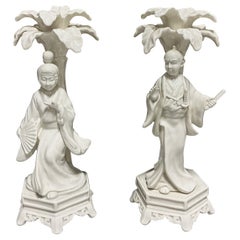 Blanc De Chine Chinoiserie-Kerzenständer im Regency-Stil von Fitz & Floyd - S/2