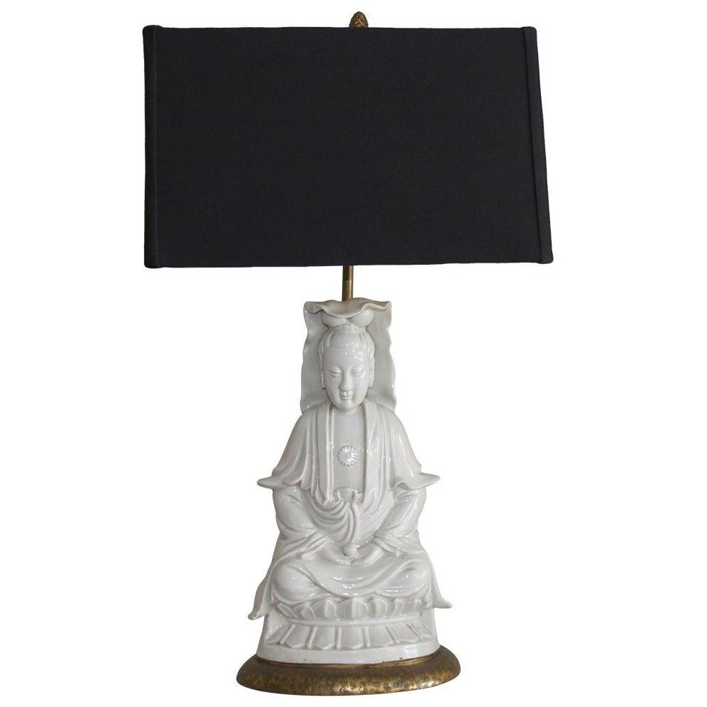 Blanc De Chine Seated Buddha Lamp, 19th Century For Sale