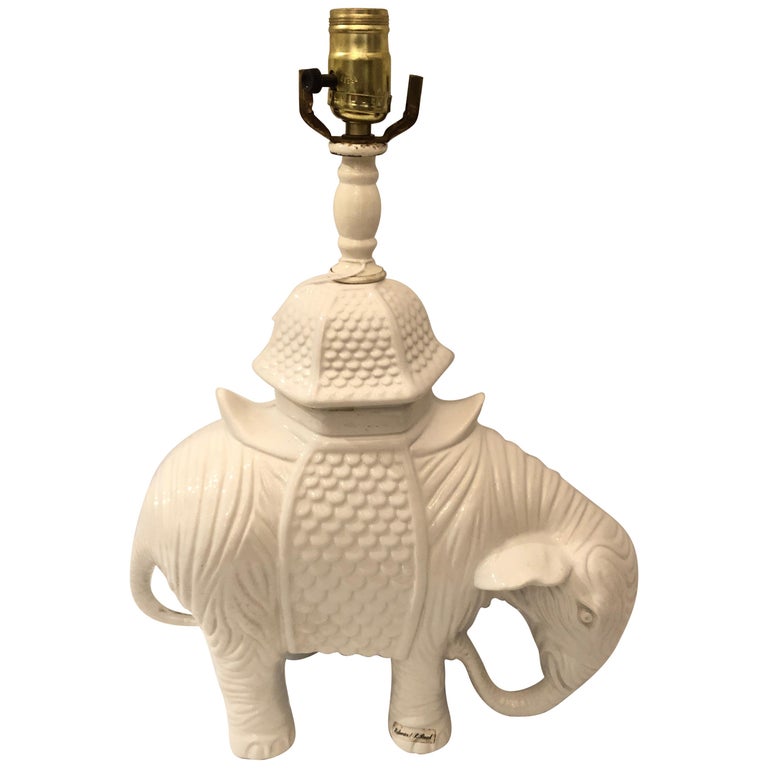 Blanc de Chine White Ceramic Elephant Table Lamp For Sale at 1stdibs