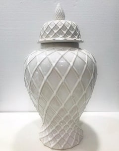 Blanc de Chine White Ginger Jar with Chippendale Lattice Design, Italy, 1990s