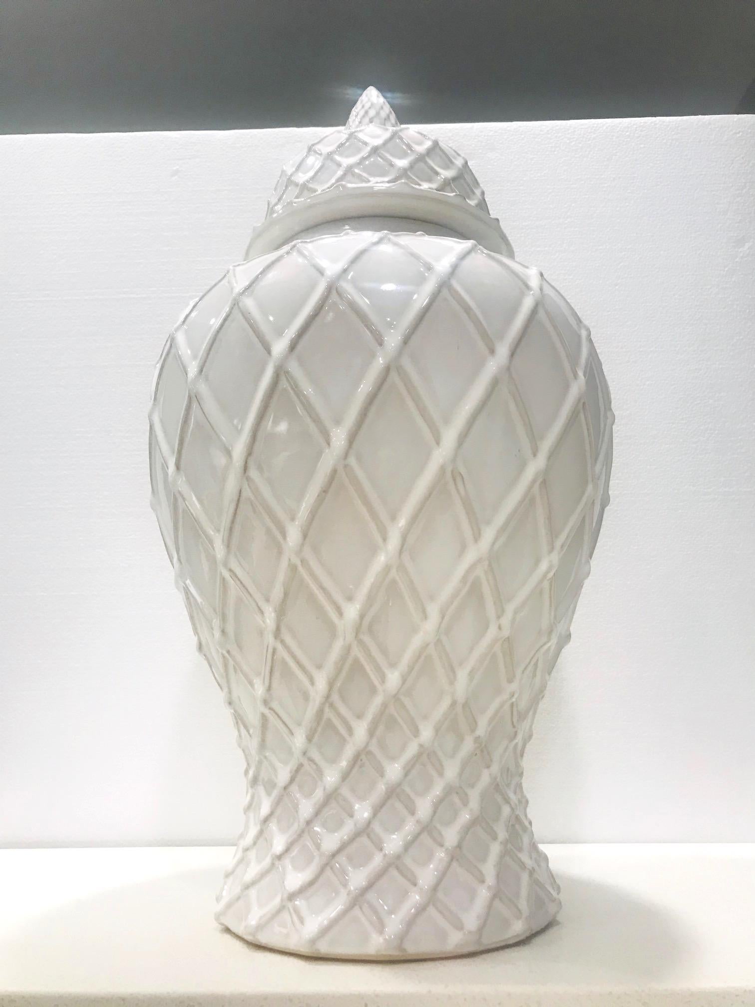 white lattice ginger jar