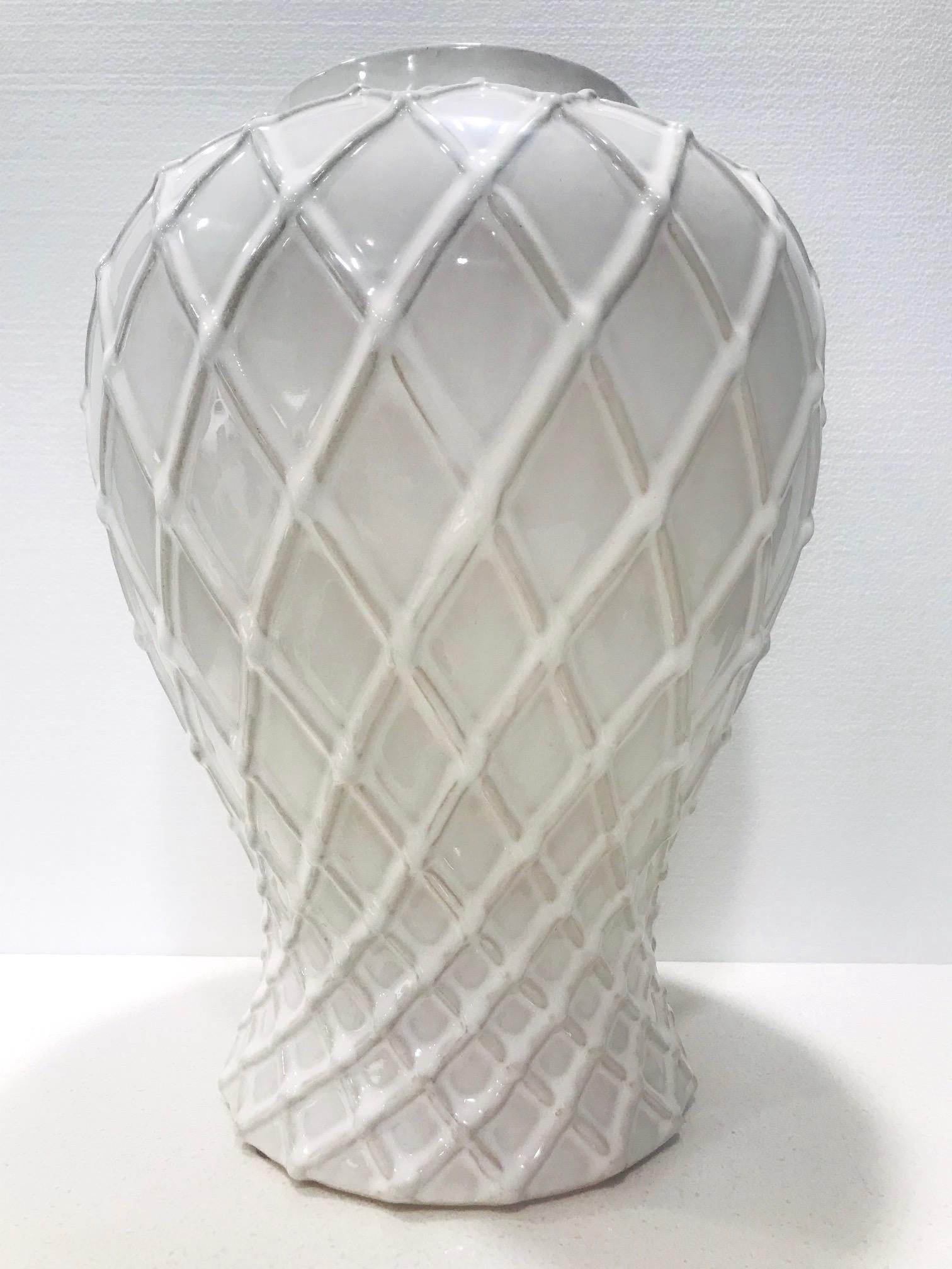 white lattice vase