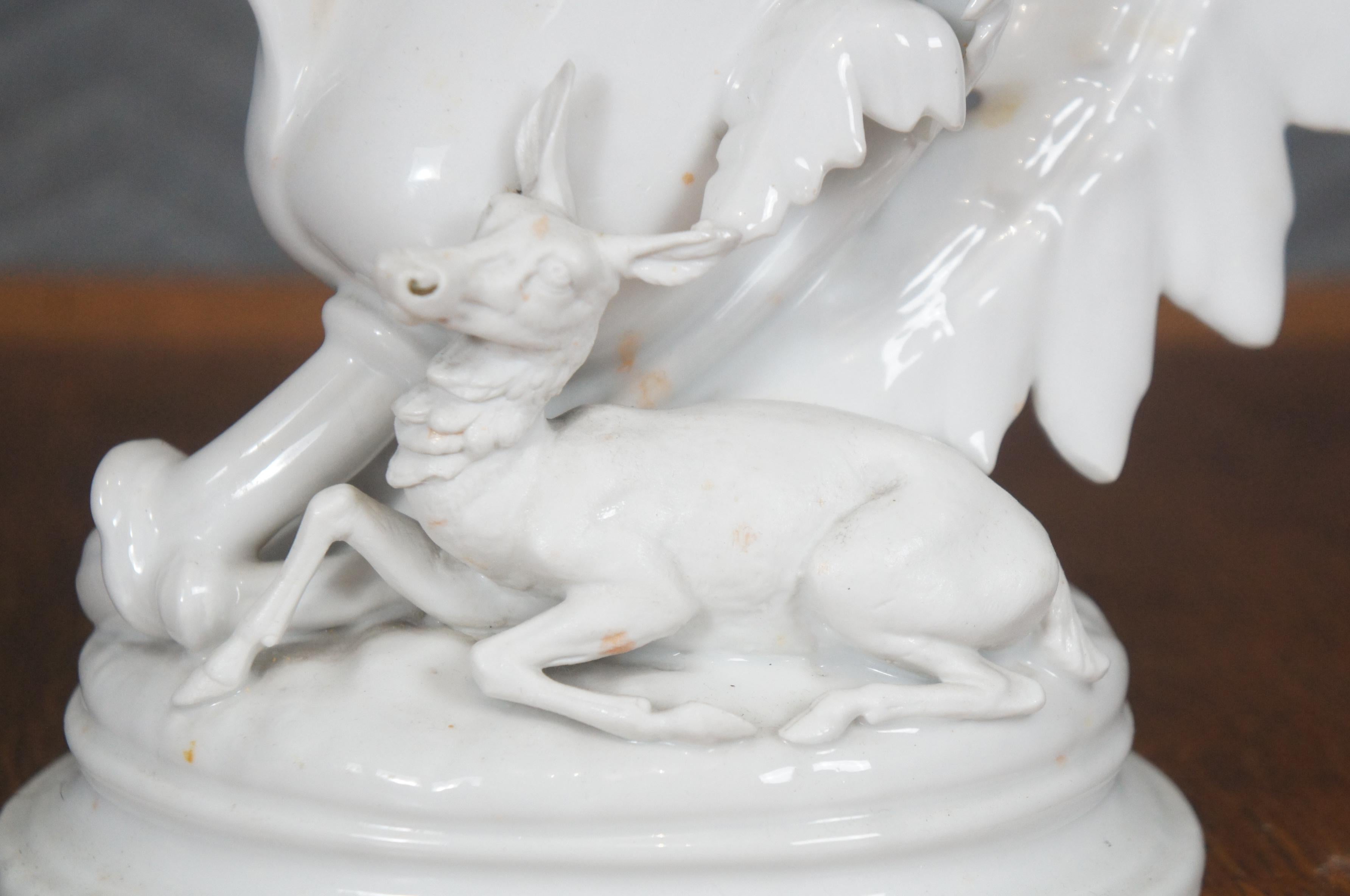 Blanc De Chine White Porcelain Deer Elk Hunt Mantle Spill Vase 13