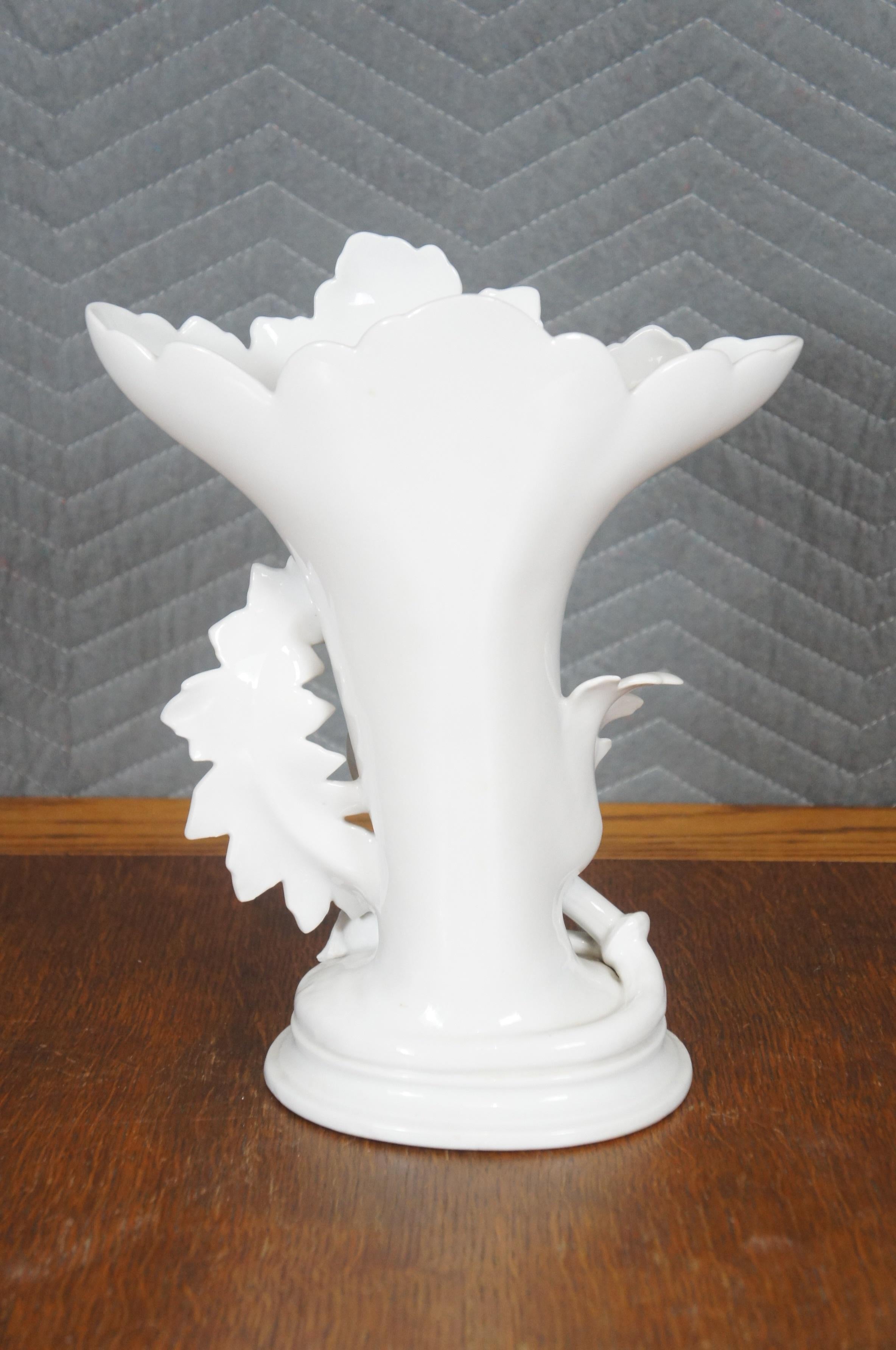 20th Century Blanc De Chine White Porcelain Deer Elk Hunt Mantle Spill Vase 13
