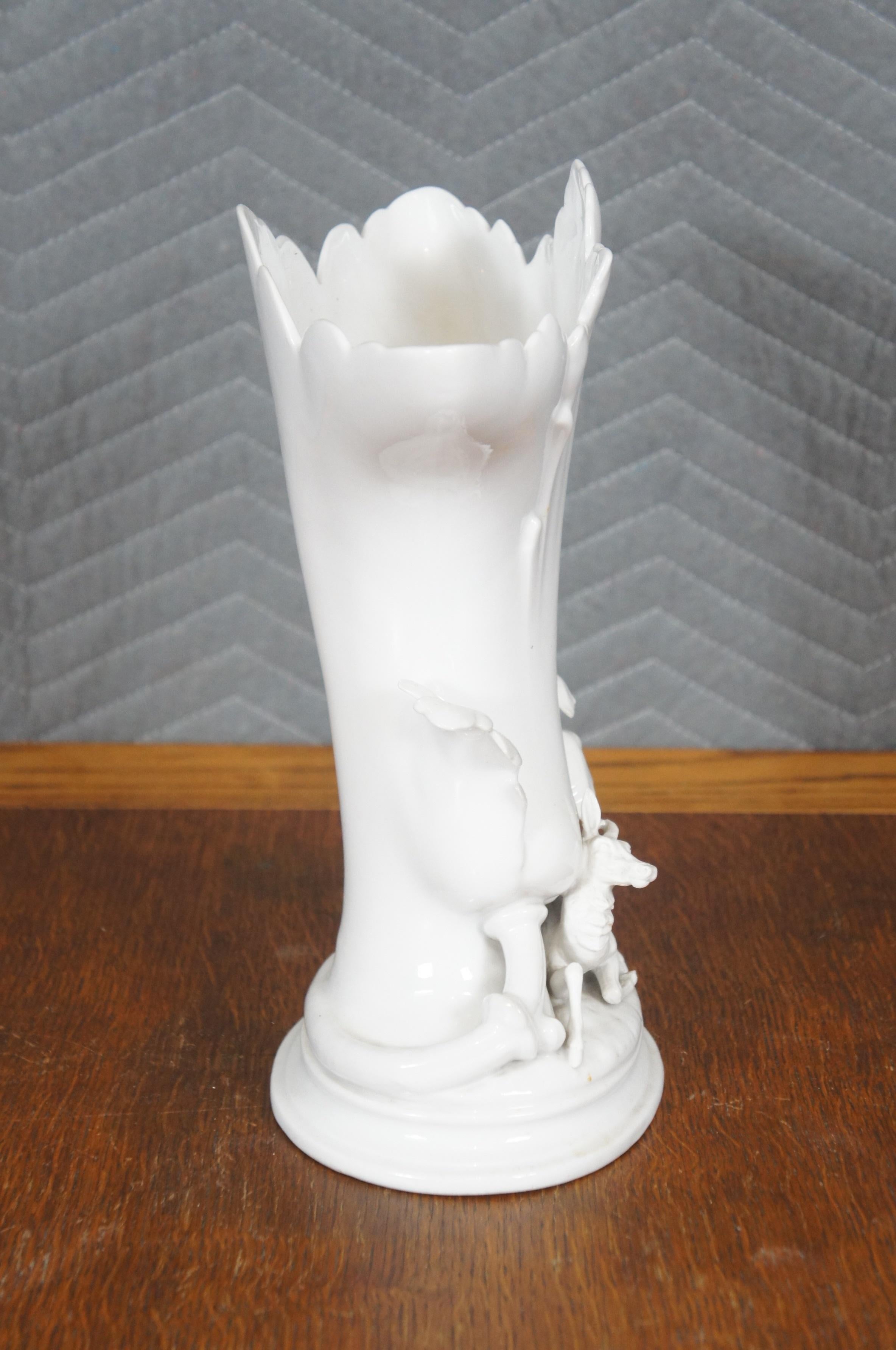 Blanc De Chine White Porcelain Deer Elk Hunt Mantle Spill Vase 13