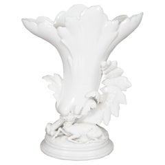 Antique Blanc De Chine White Porcelain Deer Elk Hunt Mantle Spill Vase 13"