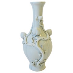 Blanc de Chine White Porcelain Vase with Fruit, Leaves and Vines