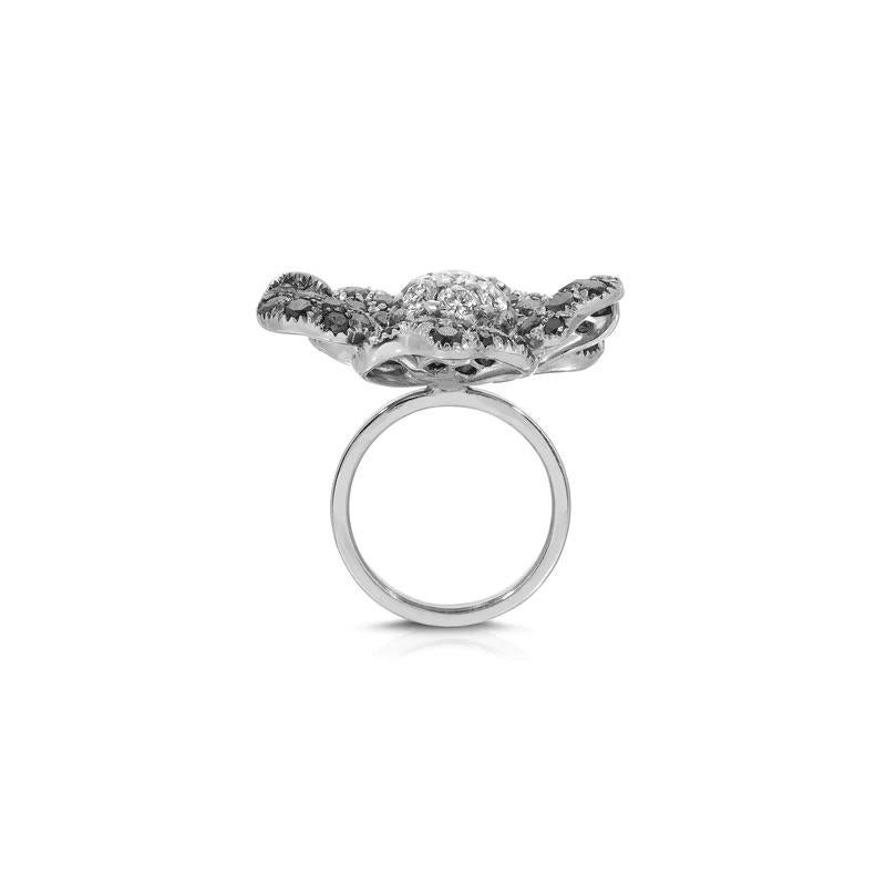 Modern Blanc Noir Diamond Floral Cocktail Ring For Sale