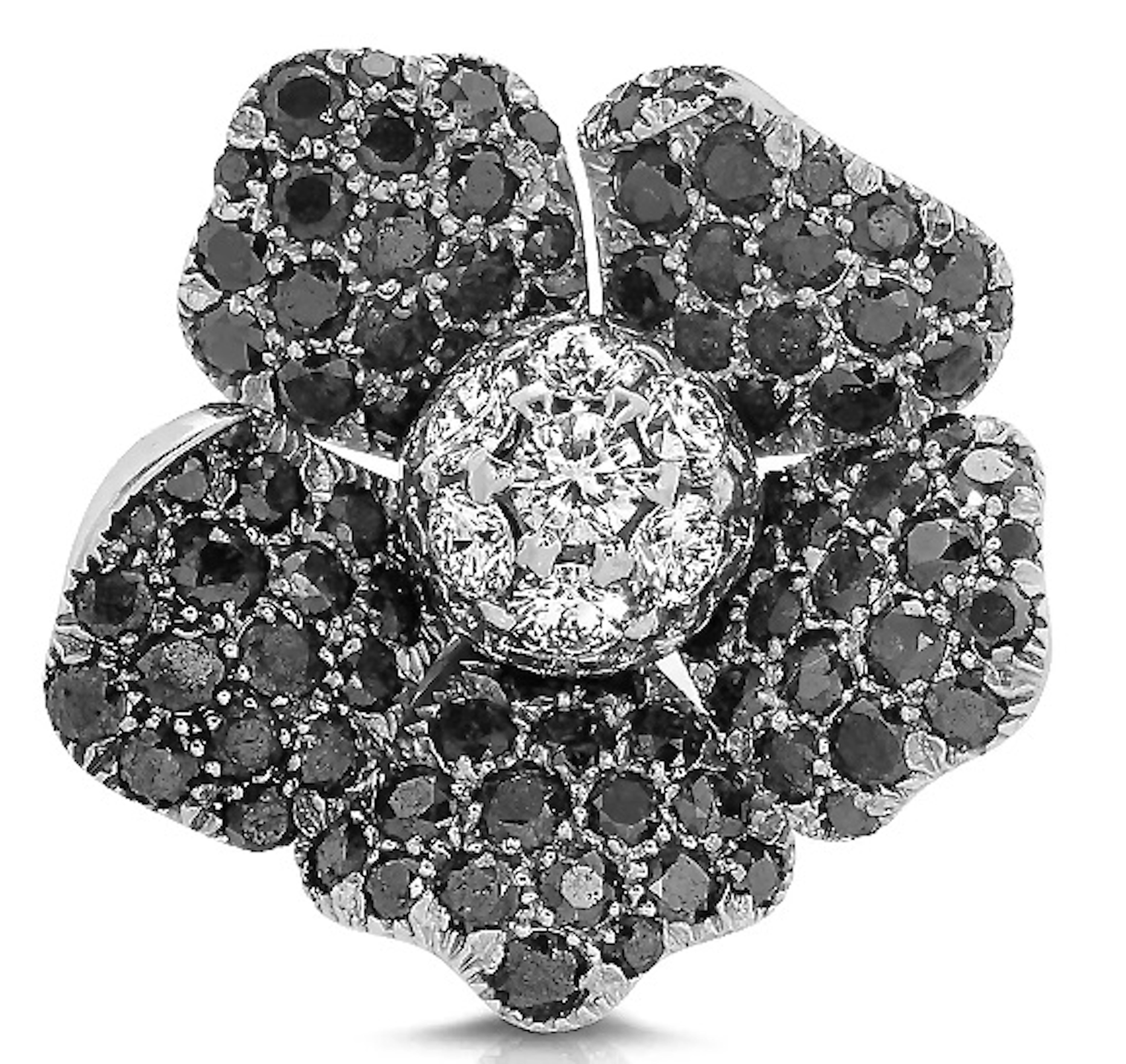 Brilliant Cut Blanc Noir Diamond Floral Cocktail Ring For Sale
