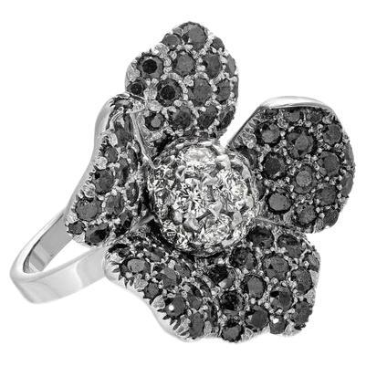 Blanc Noir Diamond Floral Cocktail Ring For Sale