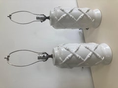 Blanc Porcelain Lattice Pattern Table Lamps - a Pair