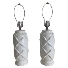 Blanc Porcelain Lattice Pattern Table Lamps - a Pair
