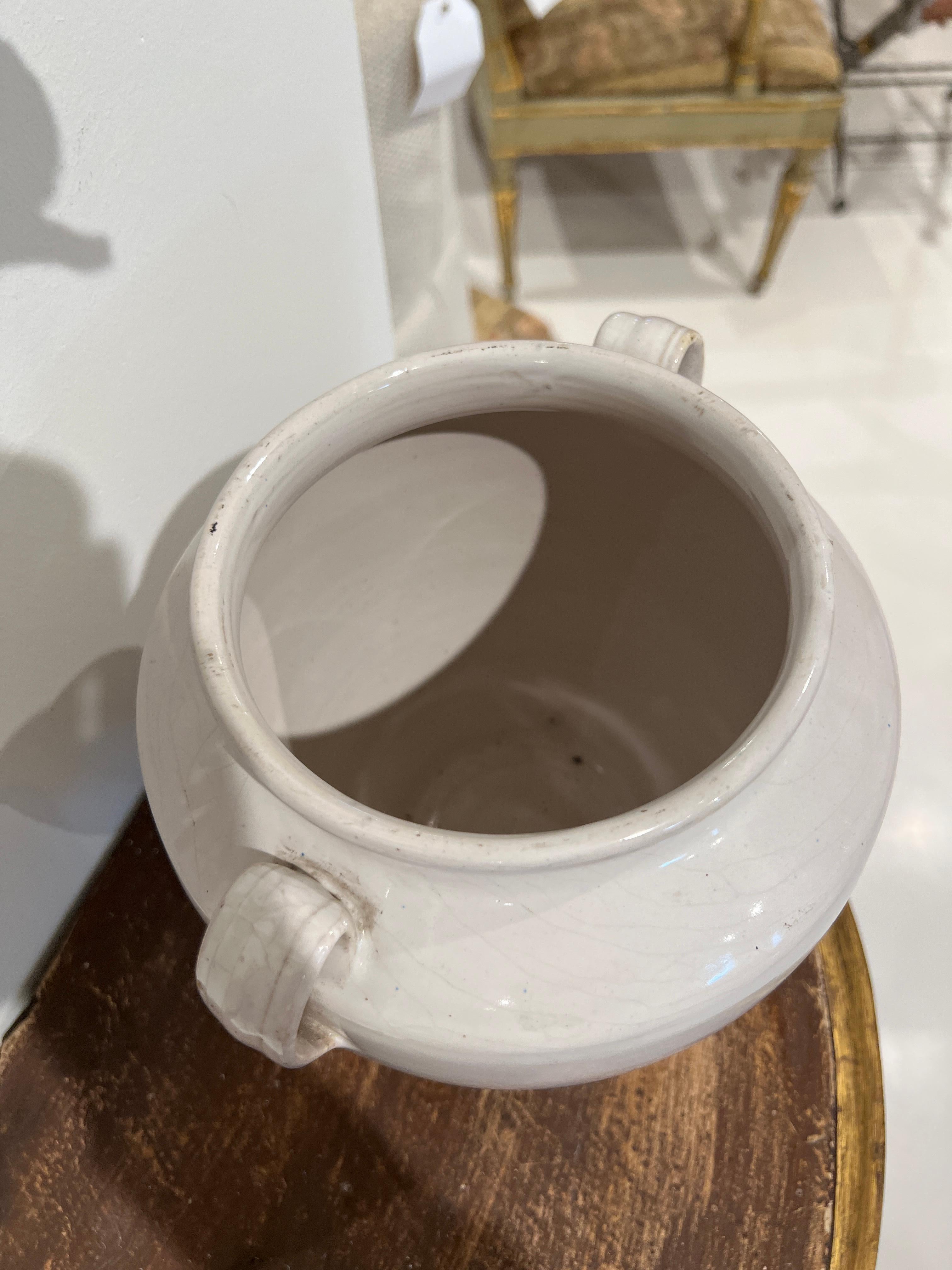 Ceramic Blanc Pot with Lid (Two Available) For Sale