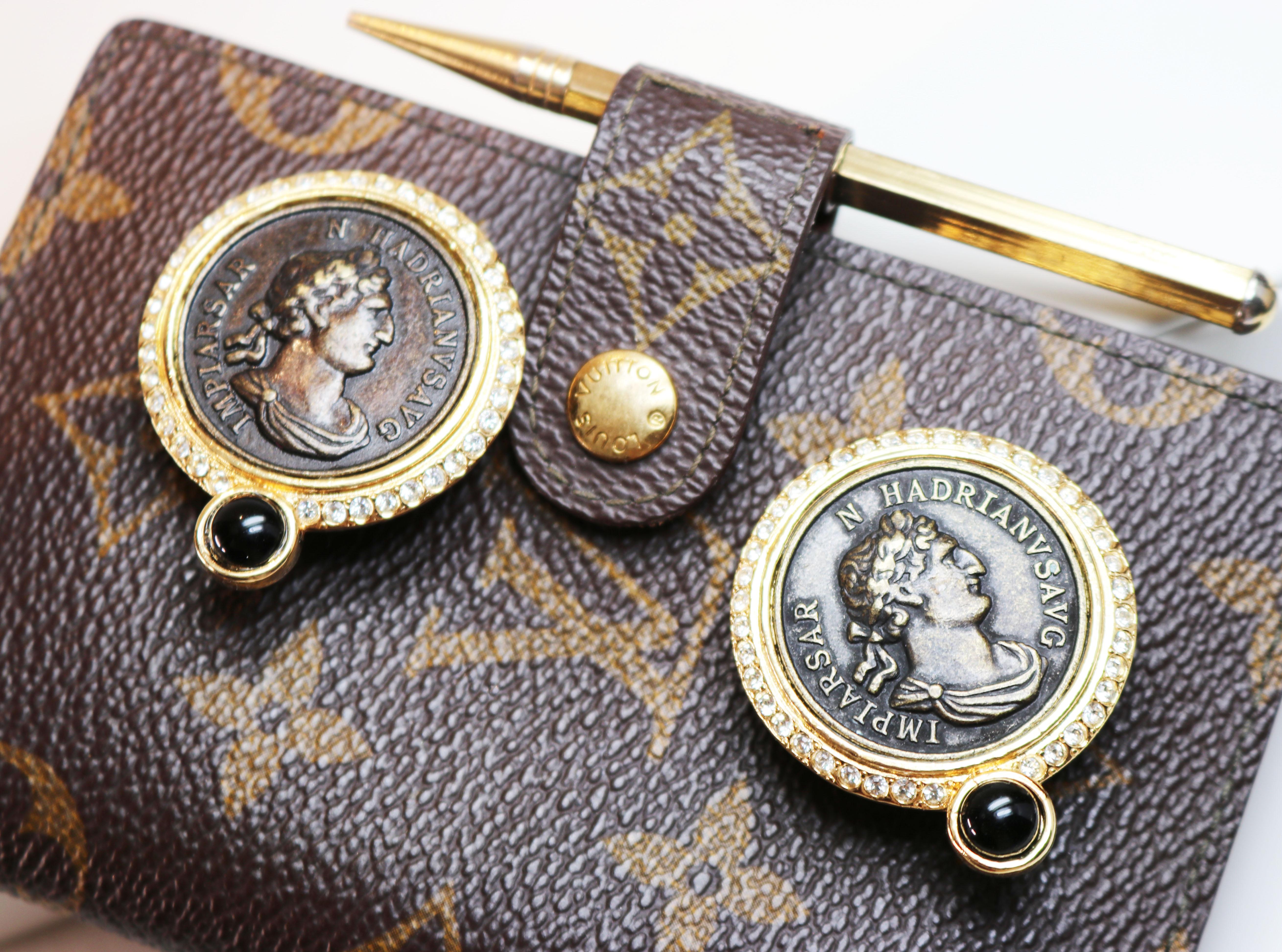 These vintage pieces are signed Blanca on the reverse of the cameo. They measure just under 1.5