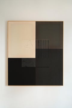 Blanca Nieto Geometric Minimalist Abstract Painting, Black and Beige Composition