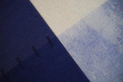 Contemporary Blue Geometric Abstract Painting on Linen, Minimalist Composition