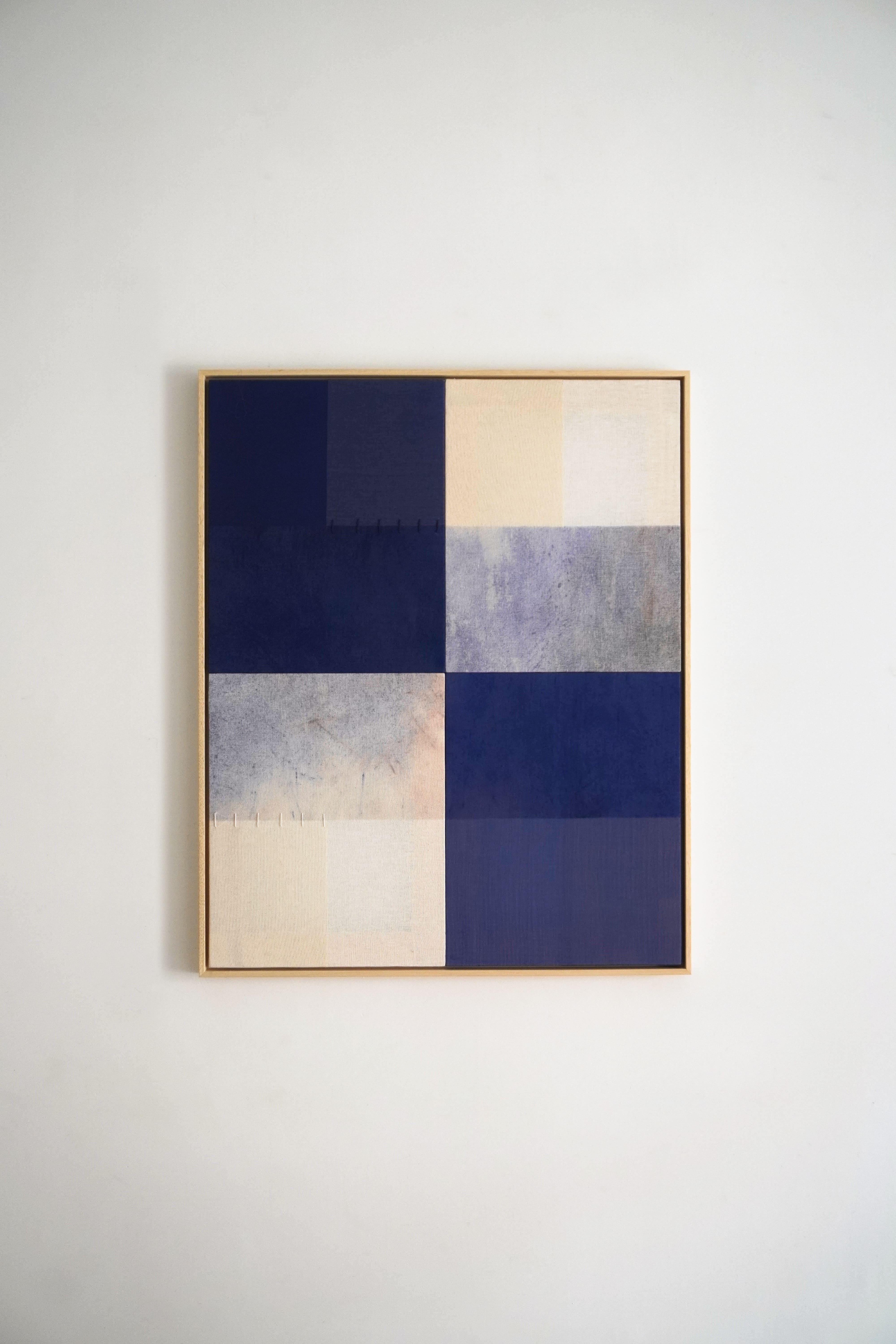 Contemporary Blue Geometric Abstract Painting on Linen by Blanca Nieto