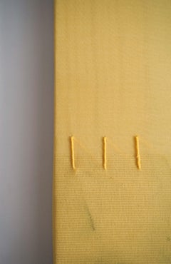 Contemporary Yellow Geometric Abstract Painting on Linen, Minimalist Composition