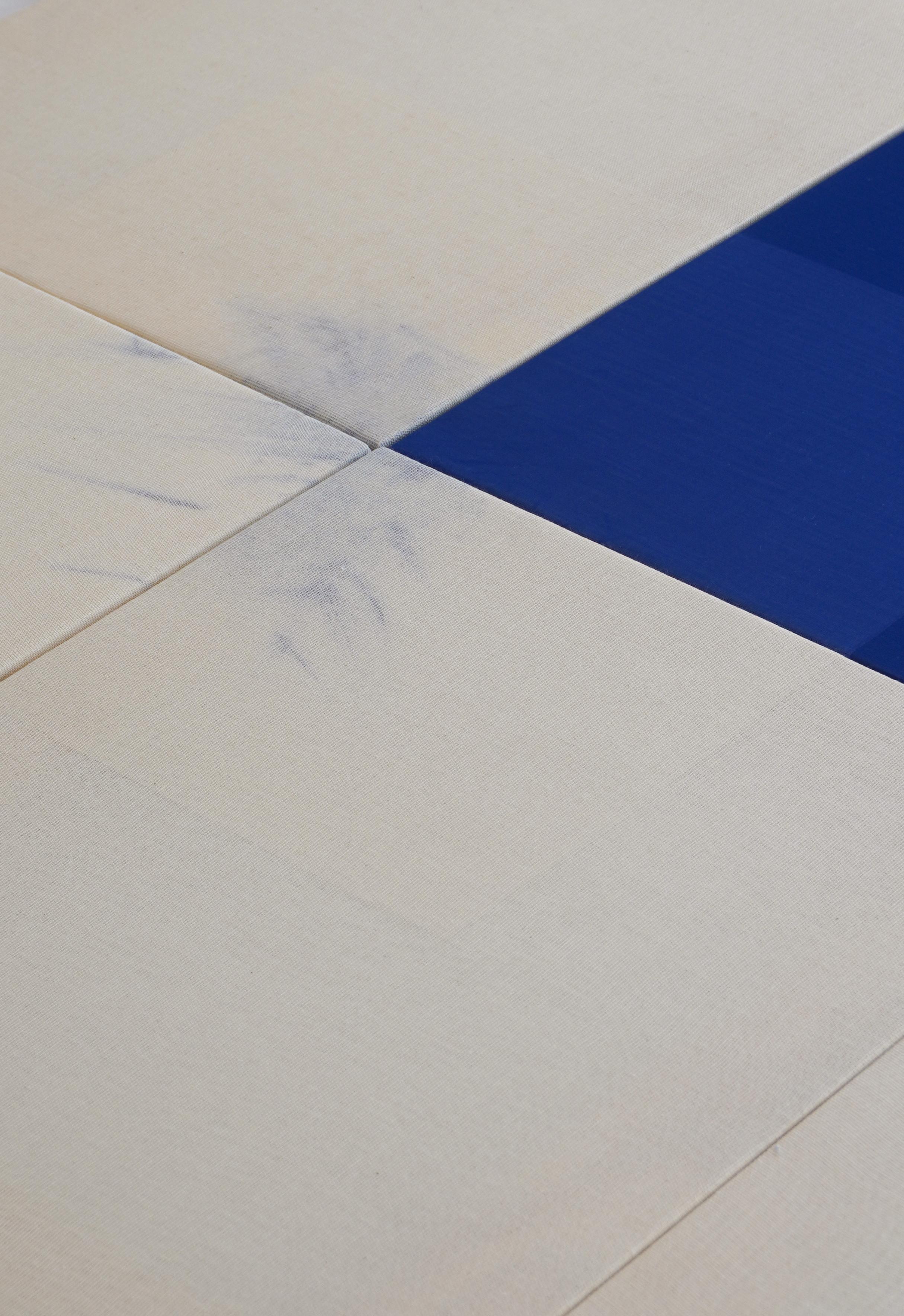 Minimal Geometric Abstract Composition in Blue and Neutrals by Blanca Nieto For Sale 1