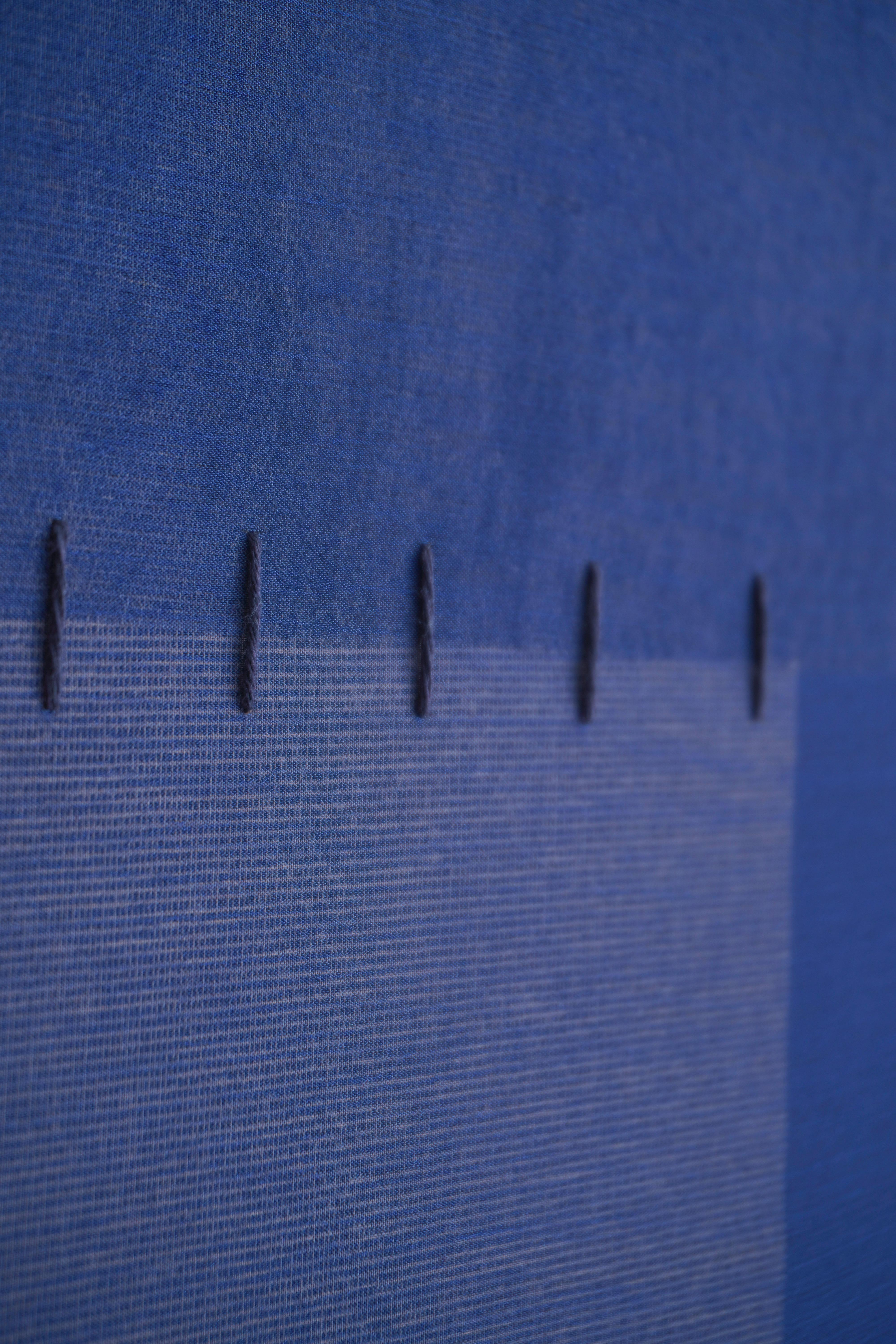 Minimal Geometric Abstract Composition in Blue and Neutrals by Blanca Nieto For Sale 1