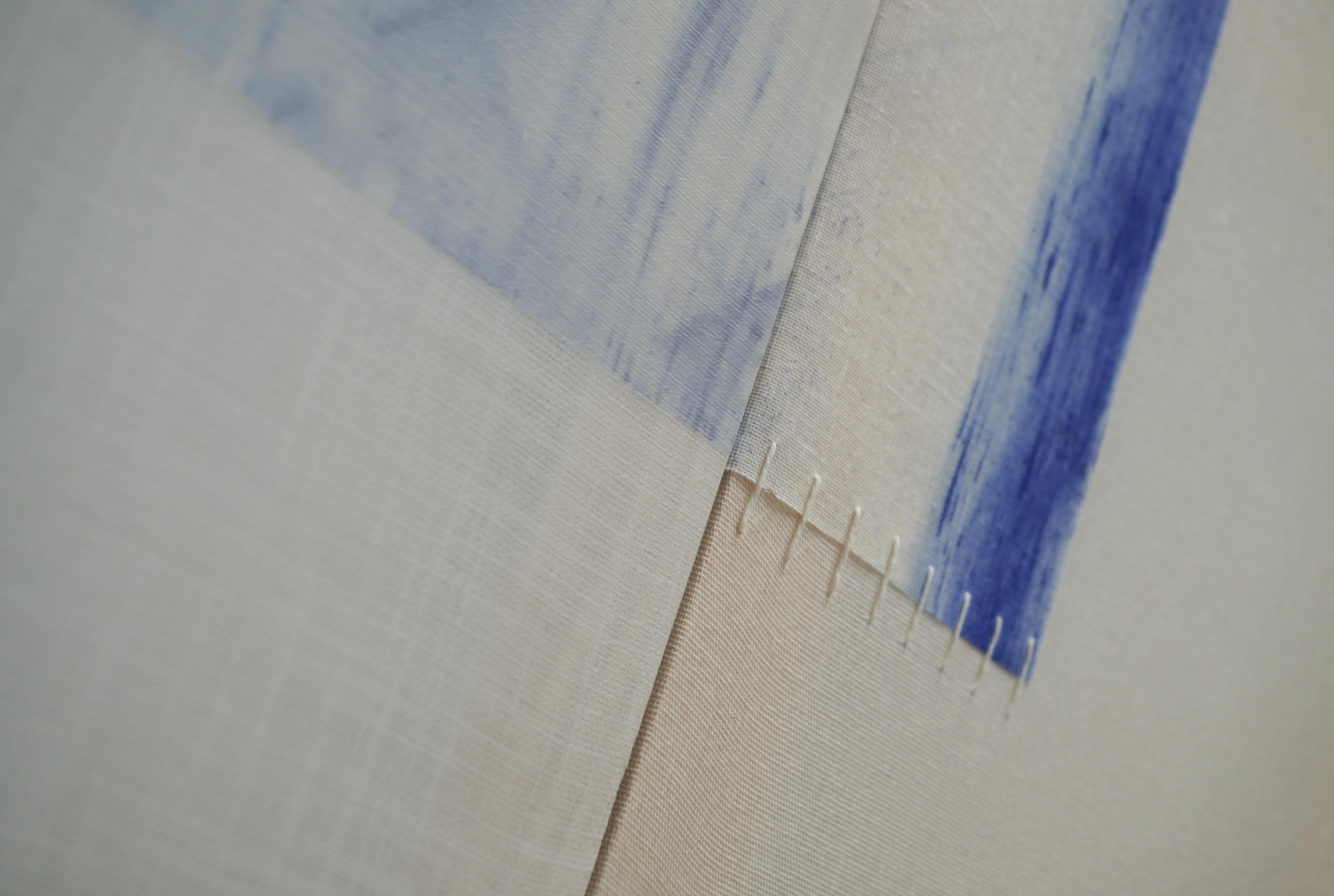 Minimal Geometric Abstract Composition in Blue and Neutrals by Blanca Nieto For Sale 2